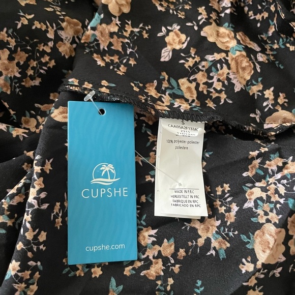 CUPSHE Women Floral V Neck Long Sleeve Elastic Waist Flowy Mini Dress Size Small - Picture 6 of 6